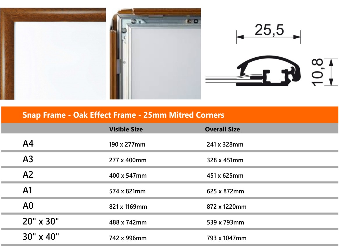 25mm Oak Effect Frame Snap Frames